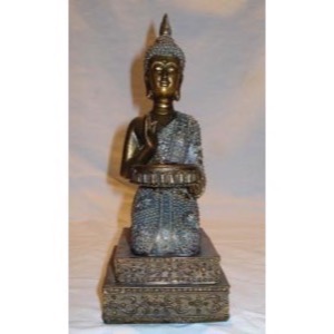 Buddha knælende patina guld polyresin h:24cm - Se Buddha figurer og Spejle